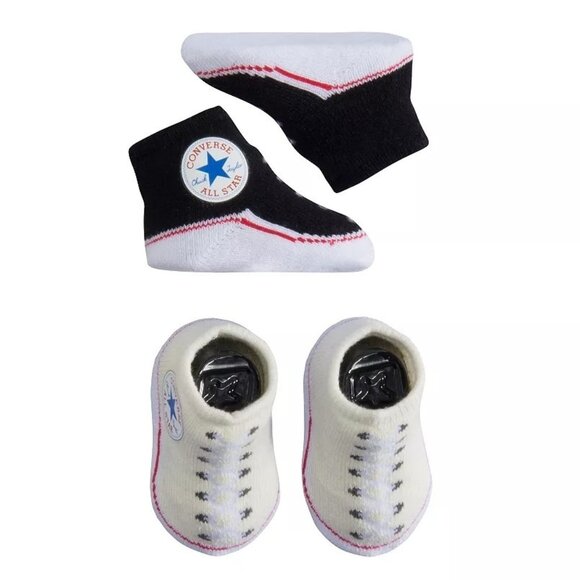 Converse Infant Booties Set 0-6 Months White & Black Sock Shoes - Picture 1 of 3